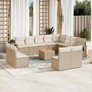 VidaXL 13-delige Loungeset met kussens poly rattan beige