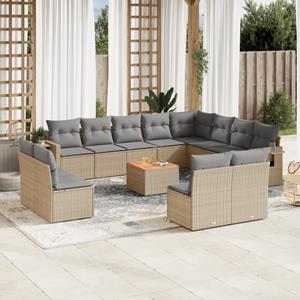 VidaXL 13-delige Loungeset met kussens poly rattan beige