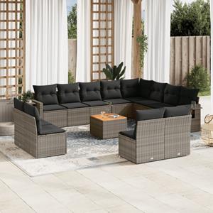 VidaXL 13-delige Loungeset met kussens poly rattan grijs