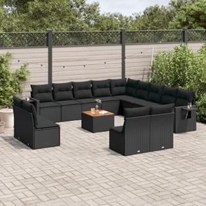 VidaXL 14-delige Loungeset met kussens poly rattan zwart