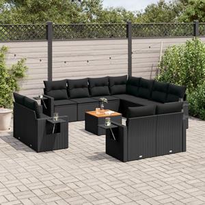 VidaXL 12-delige Loungeset met kussens poly rattan zwart