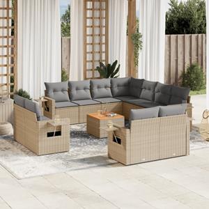 VidaXL 12-delige Loungeset met kussens poly rattan beige