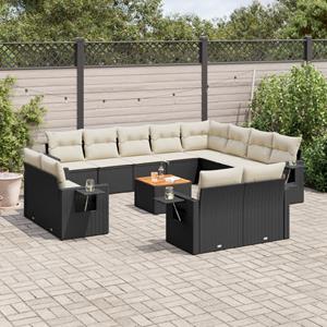 VidaXL 13-delige Loungeset met kussens poly rattan zwart