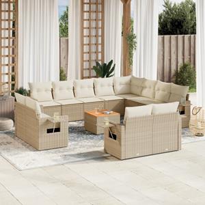 VidaXL 13-delige Loungeset met kussens poly rattan beige