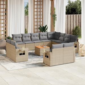 VidaXL 13-delige Loungeset met kussens poly rattan beige