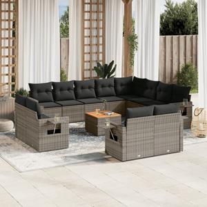 VidaXL 13-delige Loungeset met kussens poly rattan grijs