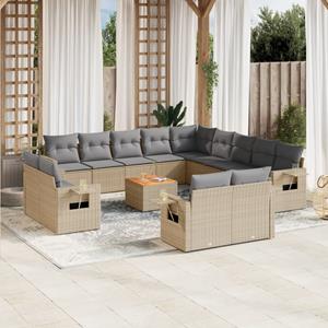 VidaXL 14-delige Loungeset met kussens poly rattan beige