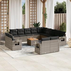 VidaXL 14-delige Loungeset met kussens poly rattan grijs