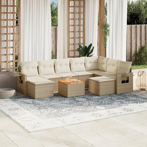 VidaXL 10-delige Loungeset met kussens poly rattan beige