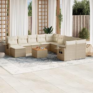 VidaXL 12-delige Loungeset met kussens poly rattan beige