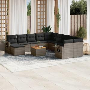 VidaXL 12-delige Loungeset met kussens poly rattan grijs