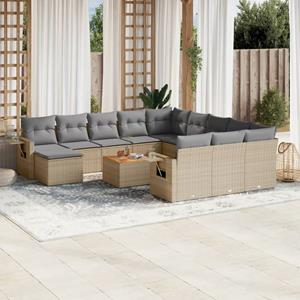 VidaXL 13-delige Loungeset met kussens poly rattan beige