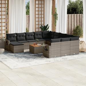 VidaXL 13-delige Loungeset met kussens poly rattan grijs