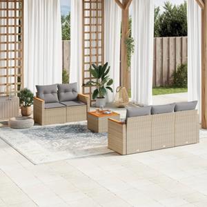 VidaXL 6-delige Loungeset met kussens poly rattan gemengd beige