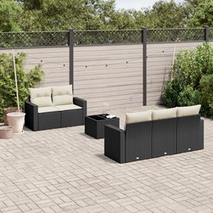 VidaXL 6-delige Loungeset met kussens poly rattan zwart