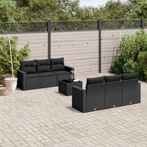 VidaXL 7-delige Loungeset met kussens poly rattan zwart