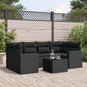 VidaXL 7-delige Loungeset met kussens poly rattan zwart