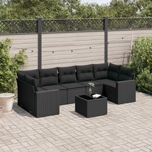 VidaXL 8-delige Loungeset met kussens poly rattan zwart