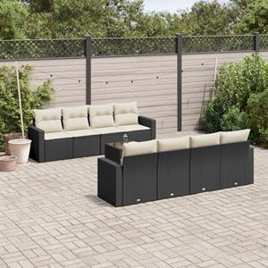 VidaXL 9-delige Loungeset met kussens poly rattan zwart