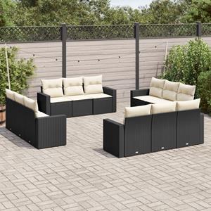 VidaXL 12-delige Loungeset met kussens poly rattan zwart