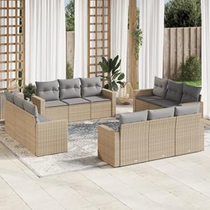 VidaXL 12-delige Loungeset met kussens poly rattan beige