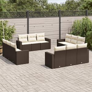 VidaXL 12-delige Loungeset met kussens poly rattan bruin