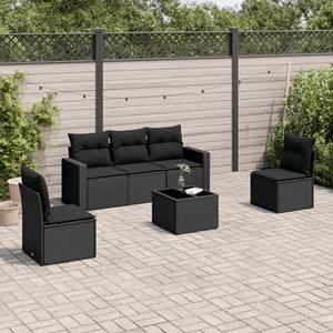 VidaXL 6-delige Loungeset met kussens poly rattan zwart