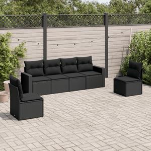 VidaXL 6-delige Loungeset met kussens poly rattan zwart