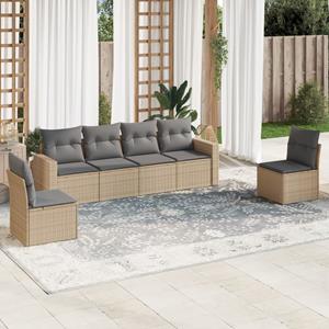 VidaXL 6-delige Loungeset met kussens poly rattan beige