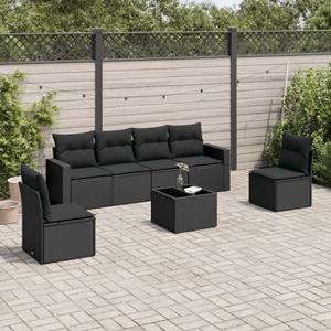 VidaXL 7-delige Loungeset met kussens poly rattan zwart