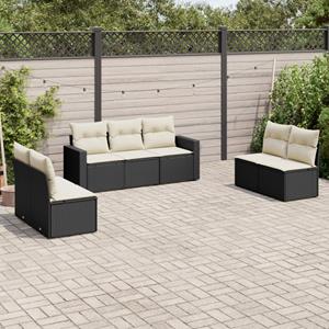 VidaXL 7-delige Loungeset met kussens poly rattan zwart