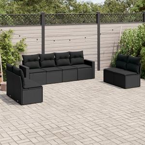 VidaXL 8-delige Loungeset met kussens poly rattan zwart