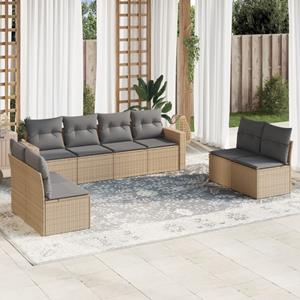 VidaXL 8-delige Loungeset met kussens poly rattan beige