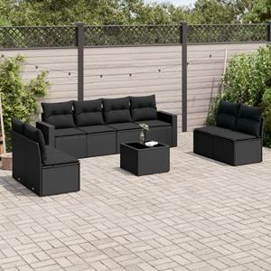 VidaXL 9-delige Loungeset met kussens poly rattan zwart