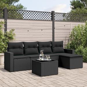 VidaXL 6-delige Loungeset met kussens poly rattan zwart