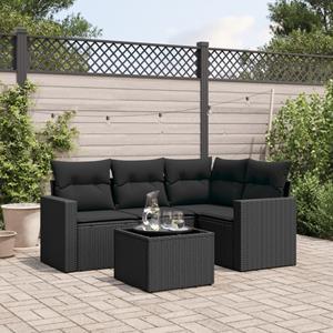 VidaXL 5-delige Loungeset met kussens poly rattan zwart