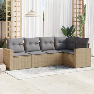 VidaXL 5-delige Loungeset met kussens poly rattan beige