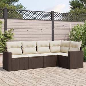 VidaXL 5-delige Loungeset met kussens poly rattan bruin