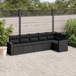 VidaXL 6-delige Loungeset met kussens poly rattan zwart