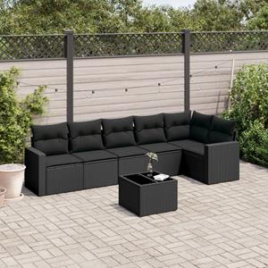 VidaXL 7-delige Loungeset met kussens poly rattan zwart