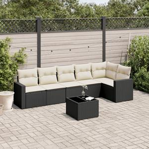 VidaXL 7-delige Loungeset met kussens poly rattan zwart