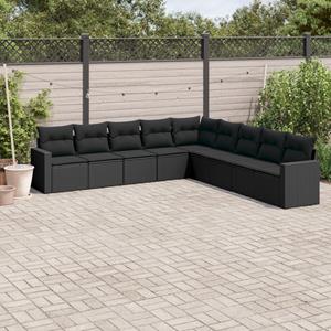 VidaXL 9-delige Loungeset met kussens poly rattan zwart