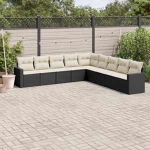 VidaXL 9-delige Loungeset met kussens poly rattan zwart