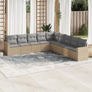 VidaXL 9-delige Loungeset met kussens poly rattan beige