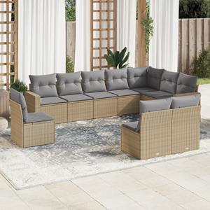 VidaXL 10-delige Loungeset met kussens poly rattan beige