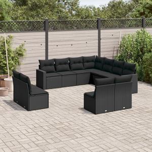 VidaXL 11-delige Loungeset met kussens poly rattan zwart