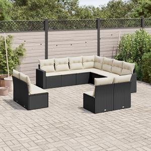 VidaXL 11-delige Loungeset met kussens poly rattan zwart