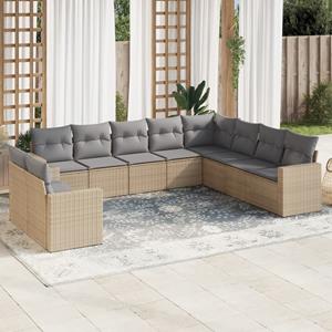 VidaXL 10-delige Loungeset met kussens poly rattan beige