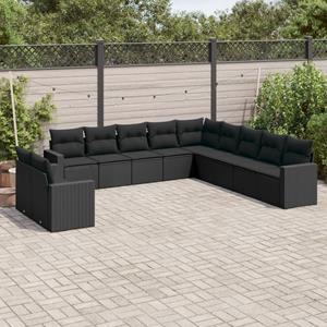 VidaXL 11-delige Loungeset met kussens poly rattan zwart