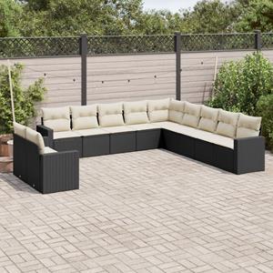 VidaXL 11-delige Loungeset met kussens poly rattan zwart